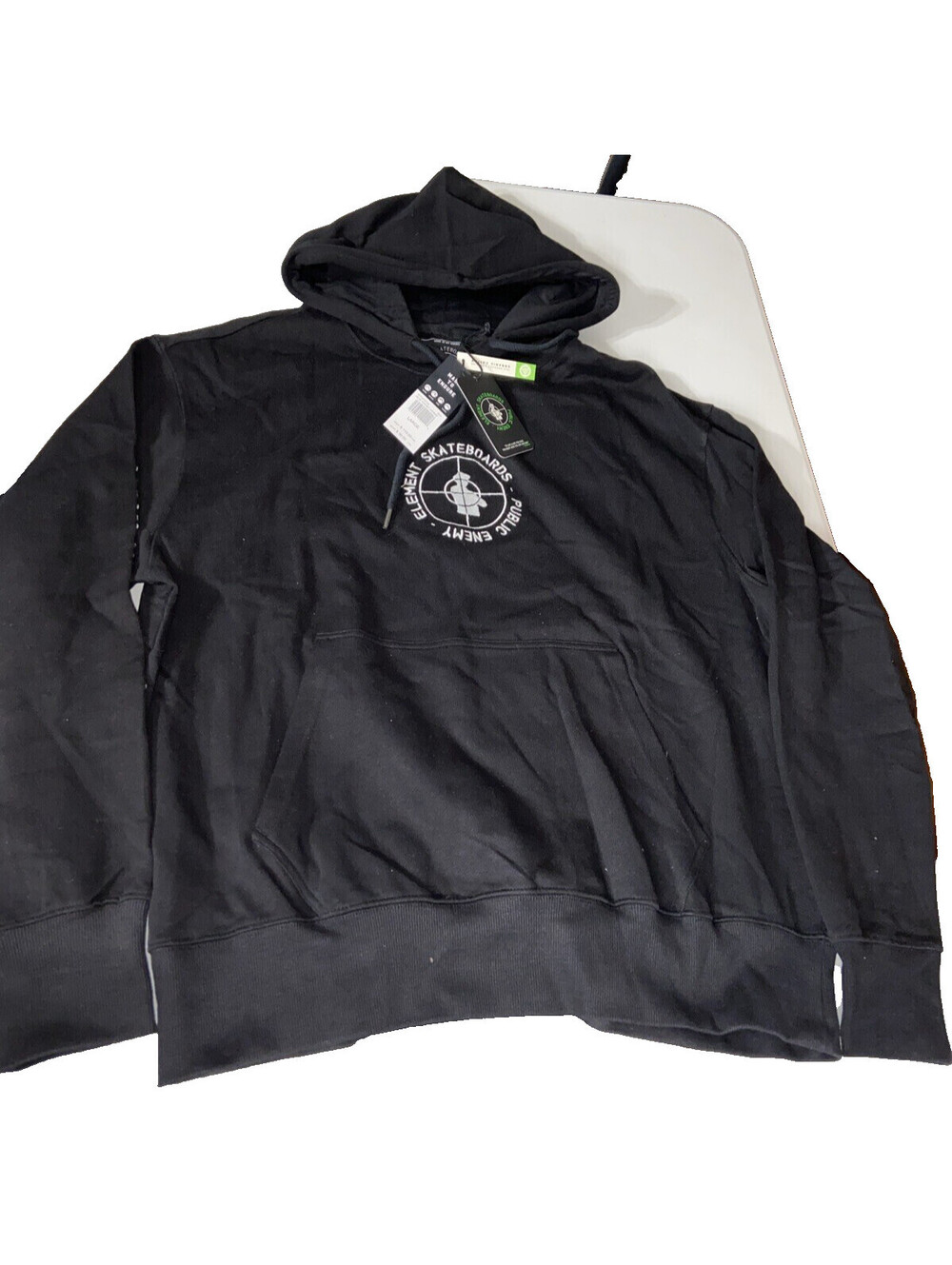 Element Hoodie Large Skateboards Public Enemy Black Mens Organic Cotton